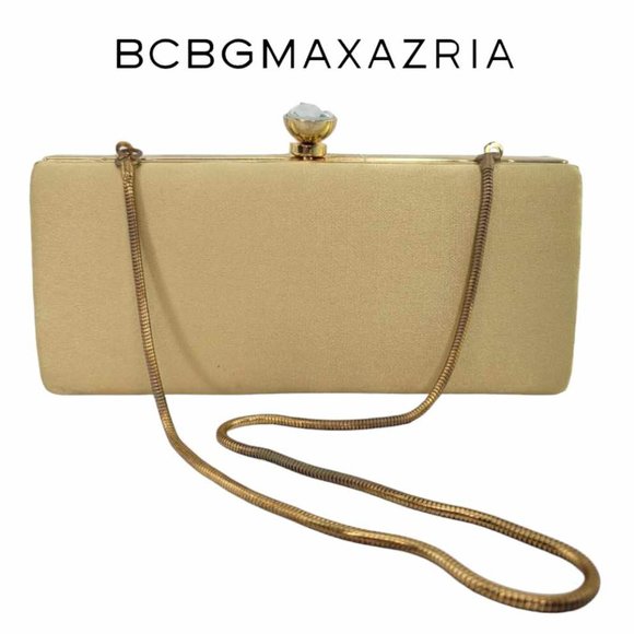 BCBGMaxAzria Handbags - BCBGMAXAZRIA Crystal Satin Box Clutch - Gold - NEW WITH TAG